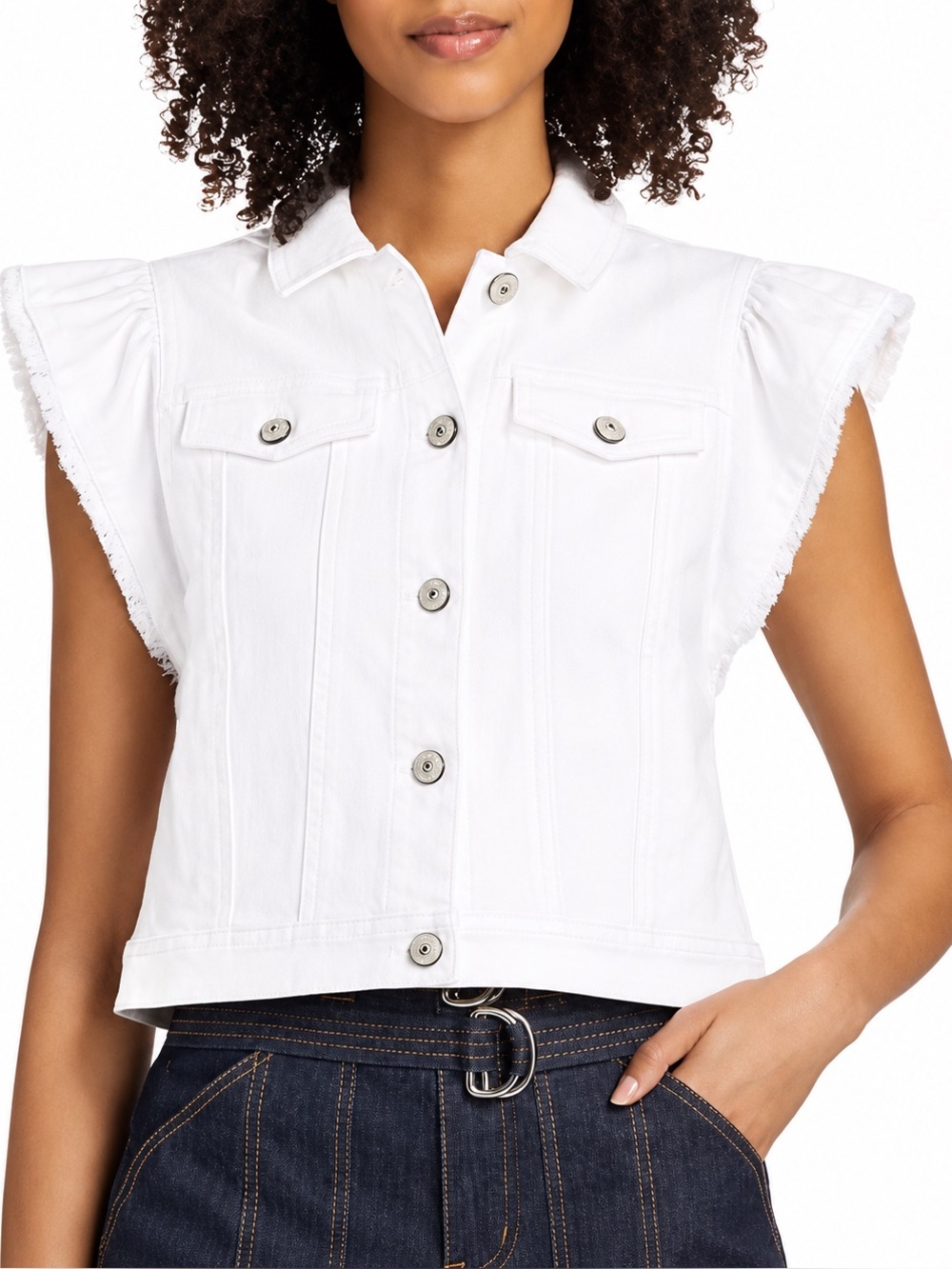 Cinq à Sept Adley Flutter Sleeve Denim Vest White L NWT